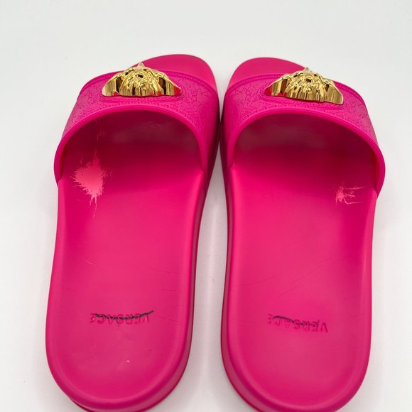 Women's Versace Barocco Palazzo Medusa Head Fuchsia Color Slides - Picture 9 of 15